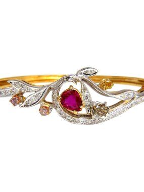 GIA Certified No Heat Natural Ruby Fancy color diamonds bangle bracelet*